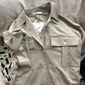 Zara Beige Button-Up Shirt NWT